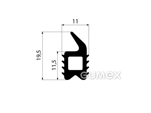 Kunststoffprofil für die Tür G1101, geformt, 19,5x11mm, 60°ShA, PVC, -40°C/+60°C, schwarz, 